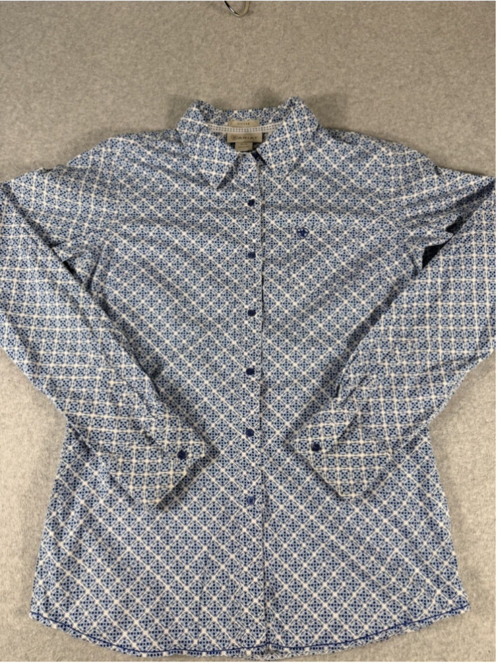 Ariat Fitted Western Shirt Mens M Blue Geometric Print Long Sleeve Button Up